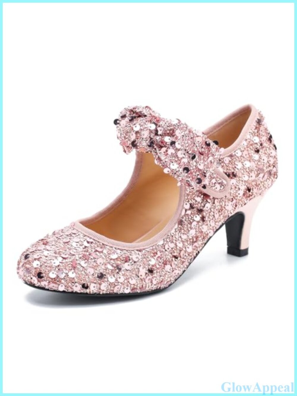 Glitter Sequin Bow Mary Jane Kitten Heel Dress Pumps